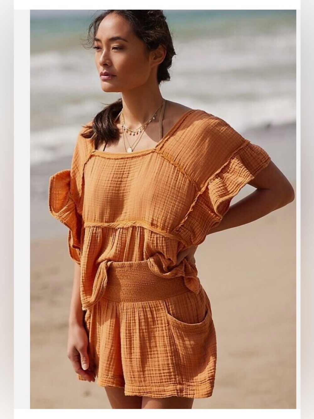 ANTHROPOLOGIE Women’s The Kaveri Gauze Top XS Honey NWT
